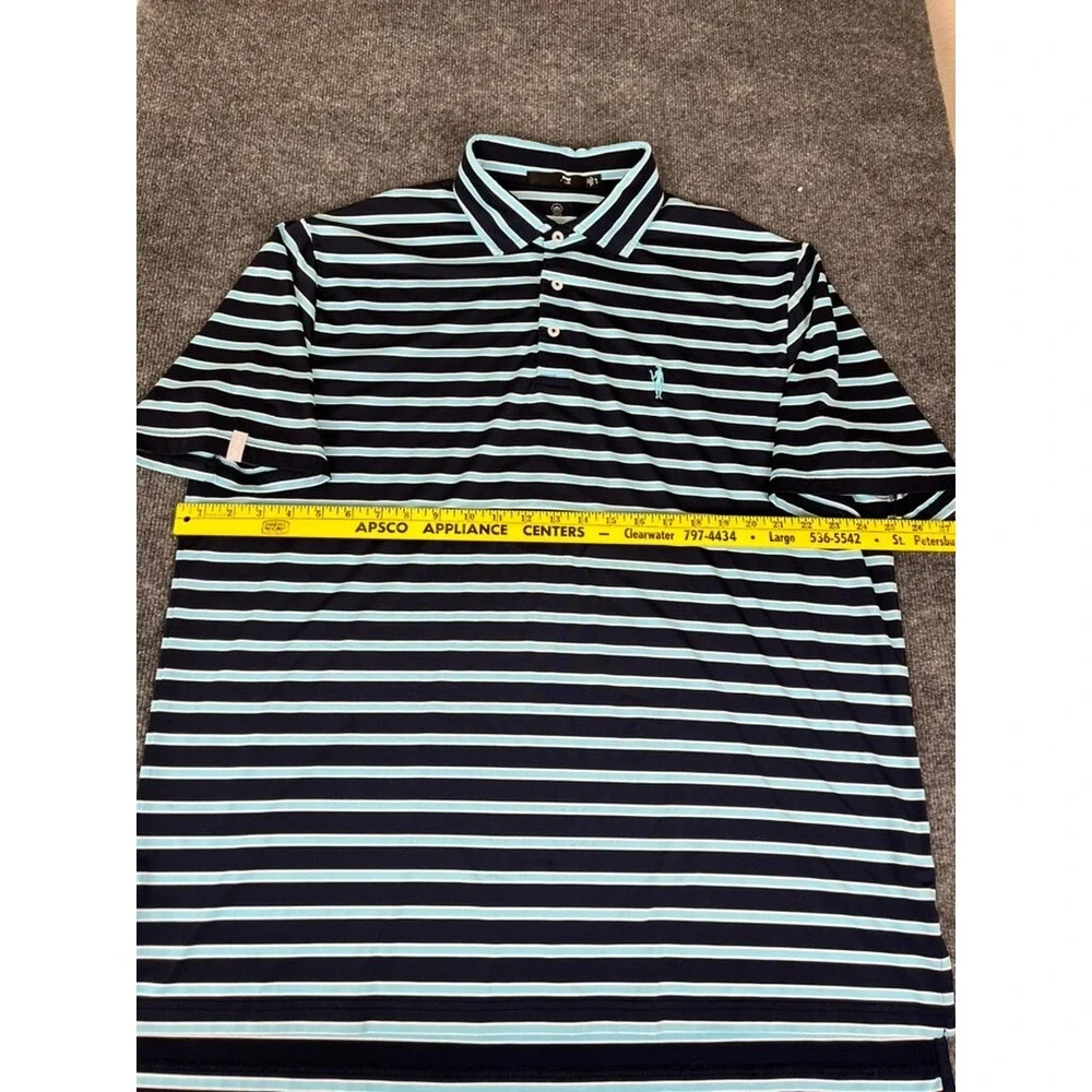 RLX  Ralph Lauren Wicking Polo‎ Shirt Mens  Blue White Striped  Size XL
